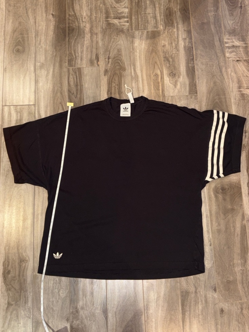 adidas Black Tee with White Three-Stripe Accent